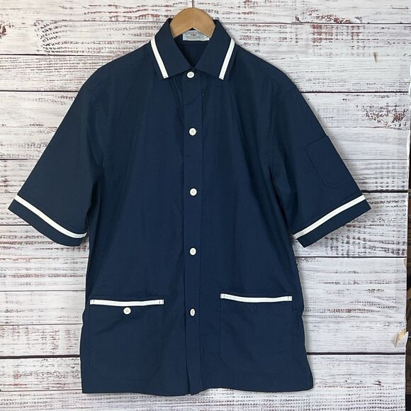 Retro Bowling 50s Style Bowling Shirt L Made in USA Norton Ditto Houston Navy - Picture 1 of 7